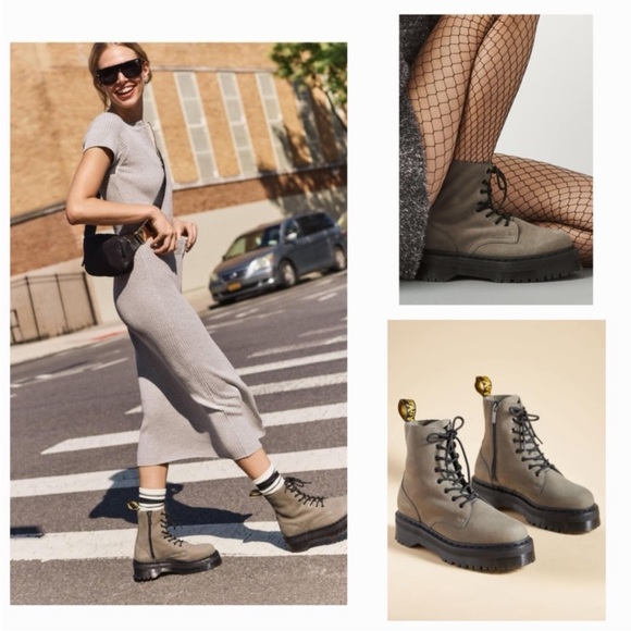 Dr. Martens Shoes - Dr. Martens Jadon platform boots in Nickel Grey Milled Nubuck leather 5